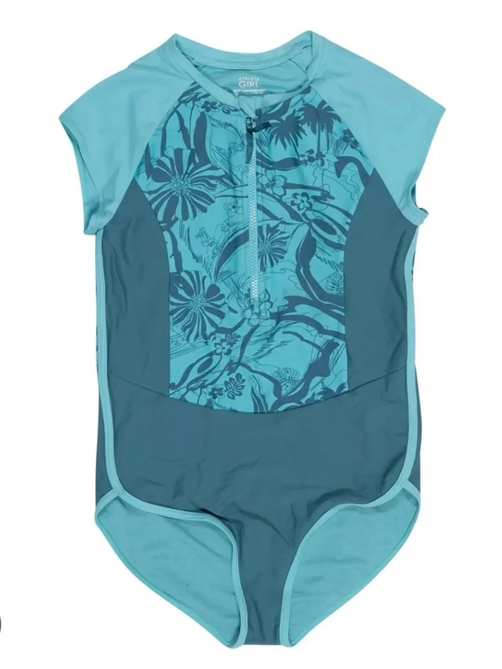 NWT-Athleta GIRL Short Sleeve One Piece Swim, Large/12